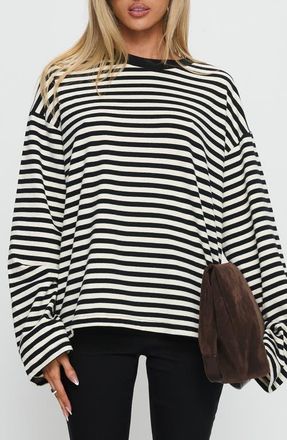 Princess Polly Settle Down Stripe Oversize T-Shirt in White at Nordstrom, Size 6