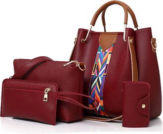 Generic Backpack for Women - Stylish Womens Printed Retro Shoulder Bag Set with Card Holder and Versatile Handbag Designs for Everyday Use 4PCS (One Size)