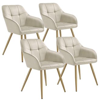 TecTake Dining Chair Marilyn Set Of 4 - Cream/Gold in Cream | Size: 4 Pack