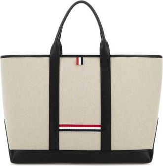 Thom Browne Sand Canvas Medium Rwb-Stripe Shopping Bag