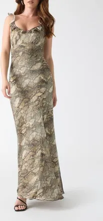 Guess Emy Snake Print Ruffle Maxi Dress in Natural at Nordstrom, Size X-Large