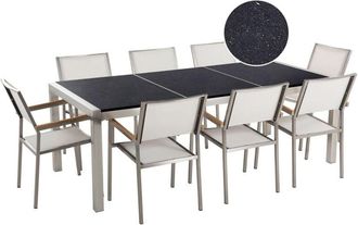 Beliani Garden Dining Set 8 Seater GROSSETO Triple Plate Granite Polished Black/ White