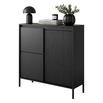 Dmora Aparador Hatolaro, Alacena 5 Estantes, Puertas Abatibles, 3 Puertas, 104x40x123h Cm Negro