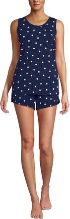 Lands End Cooling 3 Piece Pajama Set - Robe Tank and Shorts in Deep Sea Navy Dot at Nordstrom, Size X-Small