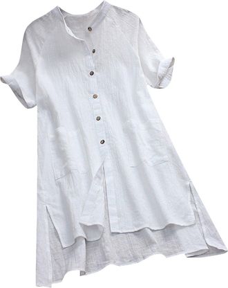 Generic Womens Smock Fit Dresses Beach Loose Ruched Dress Womens Casual Plus Size Cotton Tops Tee Shirt Hooded Pocket Loose Blouse Prom Dress Midi (White, XXL