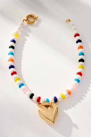 Timeless Pearly Beaded Heart Pendant Necklace