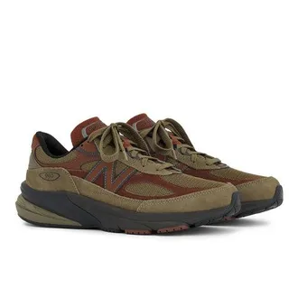 New Balance Unisex Made in USA 990v6 in Verde/Marrone/Nero, Pelle Scamosciata/Rete, Taglia 37.5