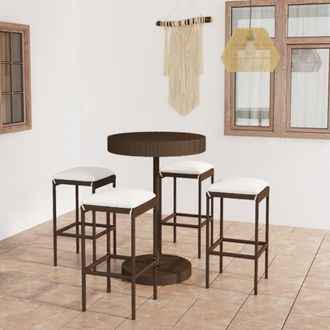 vidaXL Set De Bar Para Jard&iacute;n 5 Pzas Y Cojines Rat&aacute;n Sint&eacute;tico Marr&oacute;n Vidaxl