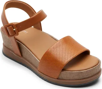 Rockport Womens Delanie Open Toe Platform Sandal In Honey