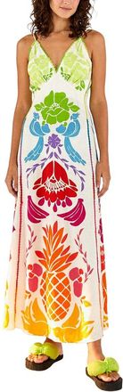 Farm Rio Farm Rio Linen-Blend Tropical Graphic Placed Maxi Dress