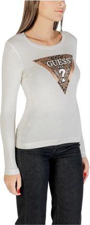 Guess Bedruikt T-shirt met Ronde Hals en Lange Mouwen - Dames - Longsleeves - Beige - XS - Katoen - Tops