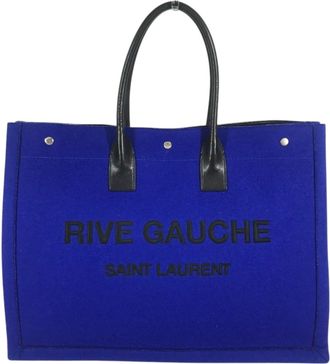 Saint Laurent Black Blue Felt Leather Shoulder Bag Tote Bag (Pre-Owned)