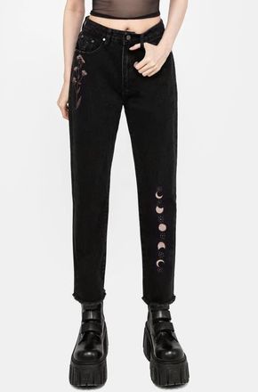Disturbia Griffinfly Distressed Denim Mom Jeans in Black at Nordstrom, Size 14