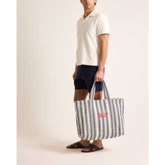 Orlebar Brown The Beach Bound Bag Canvas Stripe Beach Bag in Shore Blue/chai at Nordstrom