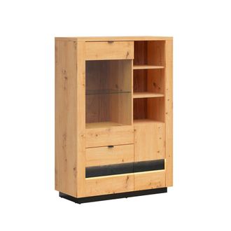 Petits Meubles Vitrina 2 puertas 2 cajones con led paneles de melamina madera y negro