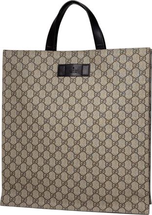 Gucci Beige Black Coated Canvas Leather Handbag Tote Bag (Pre-Owned)