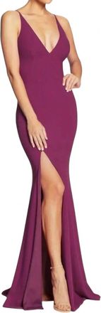 Dress The Population Iris Slit Crepe Evening Gown In Dark Magenta