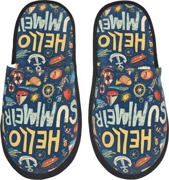 Generic Plush Slippers Marine Nautical Cozy Camping Slippers Reusable Anti-Slide Slipper For Winter Home Guest Room M