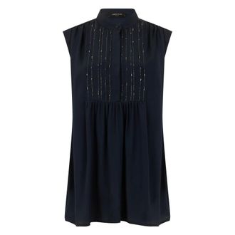 Fabiana Filippi Sleeveless Tops, female, Black, Size: XL Sleeveless Blouse with Jewel Embroidery