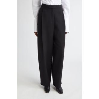 Lafayette 148 New York Cooper Pleated Finesse Crepe Barrel Leg Pants in Black at Nordstrom Rack, Size 10