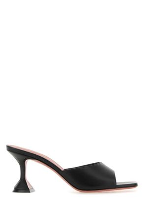 Amina Muaddi Black Leather Heels
