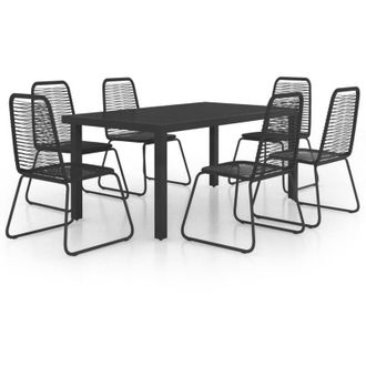 vidaXL Set De Comedor De Jard&iacute;n De 7 Piezas Pvc Rat&aacute;n Negro Vidaxl