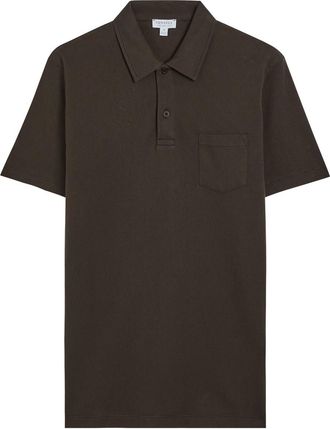 Sunspel Riviera Cotton Polo Shirt - Dark Brown - Xxl
