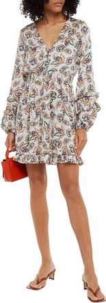 Maje Ruffle-trimmed shirred printed cady mini dress Size S