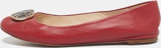 Carolina Herrera Red Leather Logo Ballet Flats