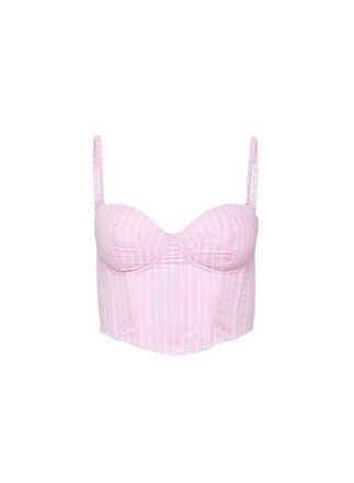 Fleur du Mal Hampton Poplin Cropped Bustier in Bubblegum Stripe at Nordstrom, Size X-Small