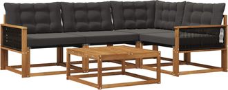 vidaXL Conjunto De Sof&aacute;s De Exterior 5 Uds. Natural Y Negro Vidaxl