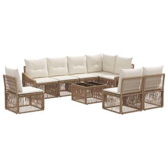 vidaXL Conjunto De Sof&aacute;s De Jard&iacute;n 9 Pcs Beige Rat&aacute;n Sint&eacute;tico Vidaxl