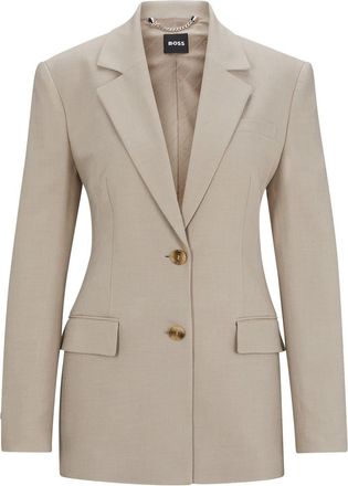 HUGO BOSS Womens Solid Patterned Lapel Collared Suit Jacket in Open Beige - Size 10 UK