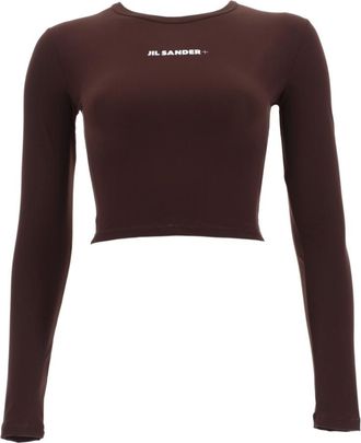 Jil Sander Brown Logo Round Neck Top