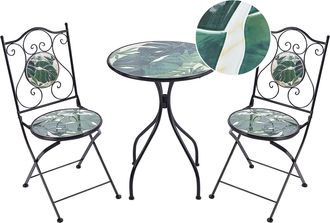 Beliani Conjunto De Balc&oacute;n Jard&iacute;n Exterior Metal Estilo Vintage Patr&oacute;n Mosaico Estructura De Hierro Negro Verde Cozzana