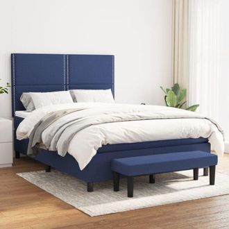 vidaXL Cama Box Spring Con Colch&oacute;n Tela Azul 140x200 Cm Vidaxl