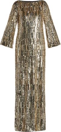 Jenny Packham sequin-embellished maxi dress - women - Polyester - 12 - Gold
