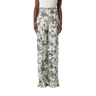 Simona Corsellini Wide Trousers, female, Multicolor, S, Floral Print Ink Trousers