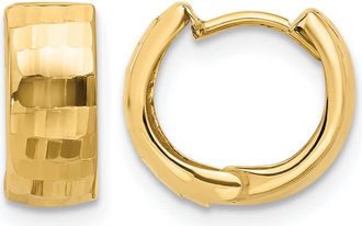 Diamond2Deal 14K Gold Polished and Diamond-cut Huggie Hoop Earrings