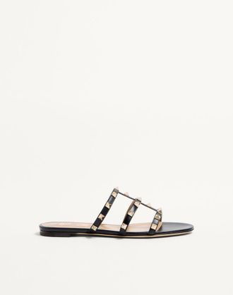 Valentino Garavani Rockstud Flat Slide Sandal Woman BLACK 34.5
