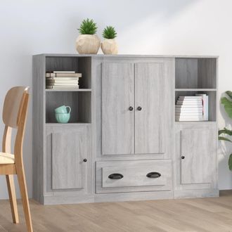 vidaXL Aparador Alto 3 Piezas Madera Contrachapada Gris Sonoma Vidaxl