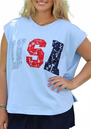 Peach Love California Lace Usa Tee In Blue