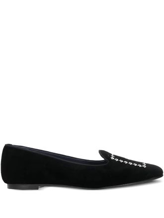 Castaner floral-embroidery velvet loafers - Black