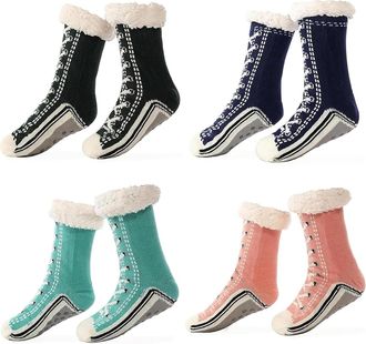 Generic Unisex Thick Cashmere Slipper Home Socks Fluffy Plush Comfy Sleeping Footwear Non-slip Grippy Boots Thermal Plush Booties (4pcs-n,One Size)