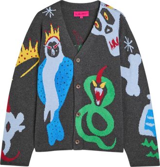 The Elder Statesman Mythical Creatures Intarsia Cashmere-blend Cardigan - Multicoloured 1 - XL