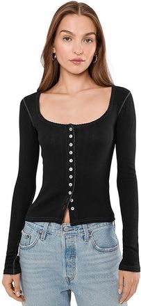 Free People End Game Pointelle Long Sleeve Womens Clothing Black : MD (Womens 8-10), Cotton/Elastane