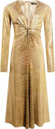 Roberto Cavalli Party Dresses, female, Yellow, Size: M Serpentine Print Midi Dress