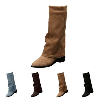 Generic Womens Western Boots Mid Calf Suede Knee High Boots Womens Low Block Pointed Toe Boot Tall Block-Heeled Boot Mid Heel Riding Booties Fashion Fall Long