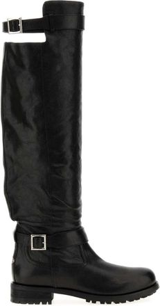 Jimmy Choo London Bikerkberz - Dames - Over de knie laarzen - Zwart - 38 EU - Leer - Schoenen
