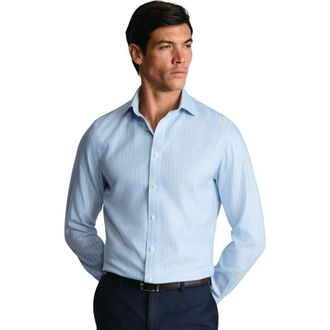 CHARLES TYRWHITT Non-iron Striped Herringbone Shirt in Light Blue at Nordstrom, Size 15.5 - 33